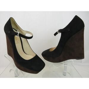 NIB PRADA BLACK BROWN SUEDE MARY JANE WEDGE PLATFORM PUMPS 41 ITALY